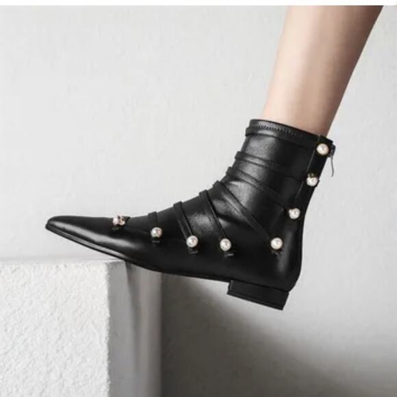 NWT Zara Women's Pearl Rope Ankle Boots Size 40 Black - Picture 1 of 9